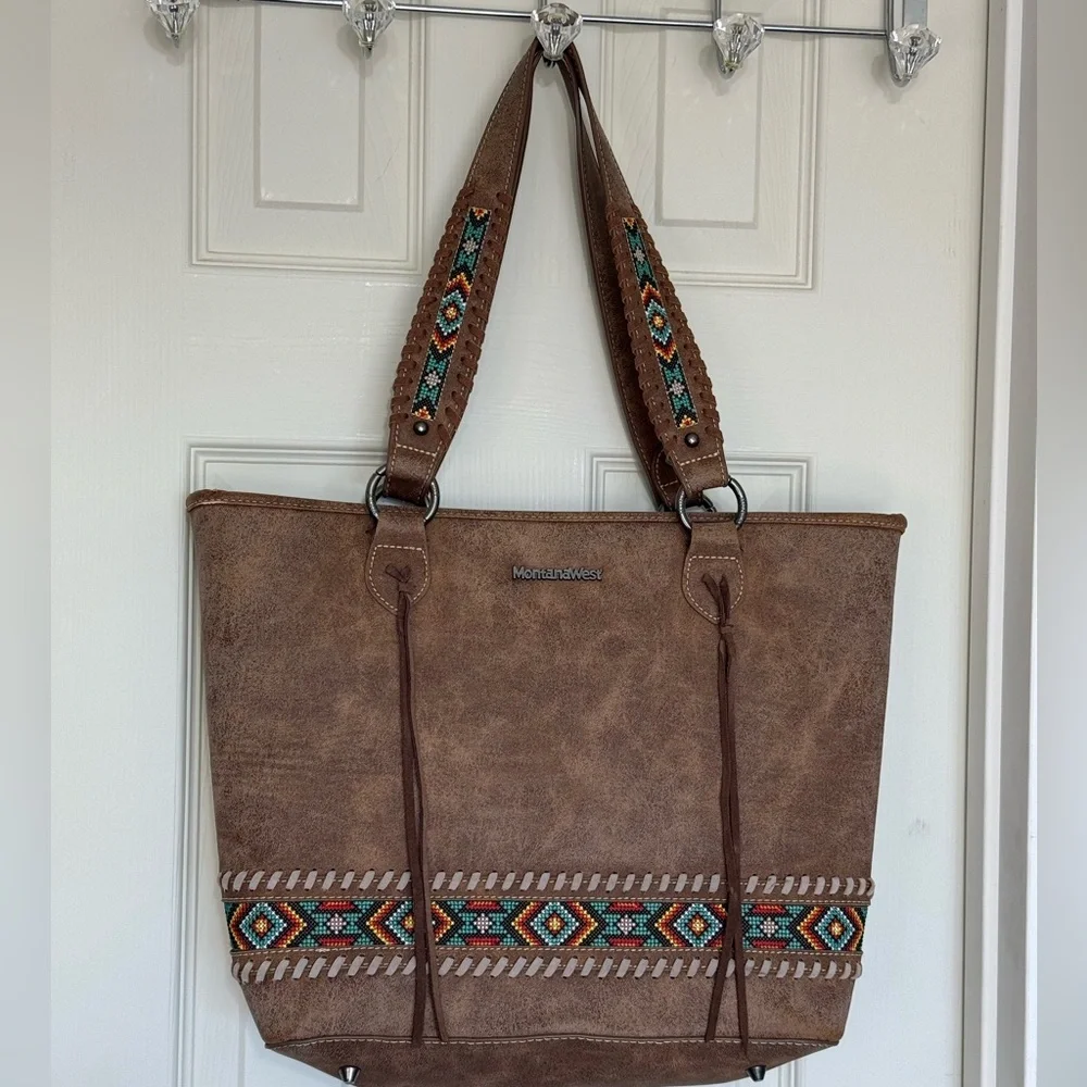 Montana West Embroidered Aztec Collection Brown Tote Purse Conceal and Carry